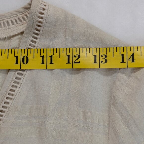 NEW Express Top Womens XS Beige Peasant Seersucker Rouched Smocked Boho Peplum - Picture 6 of 13